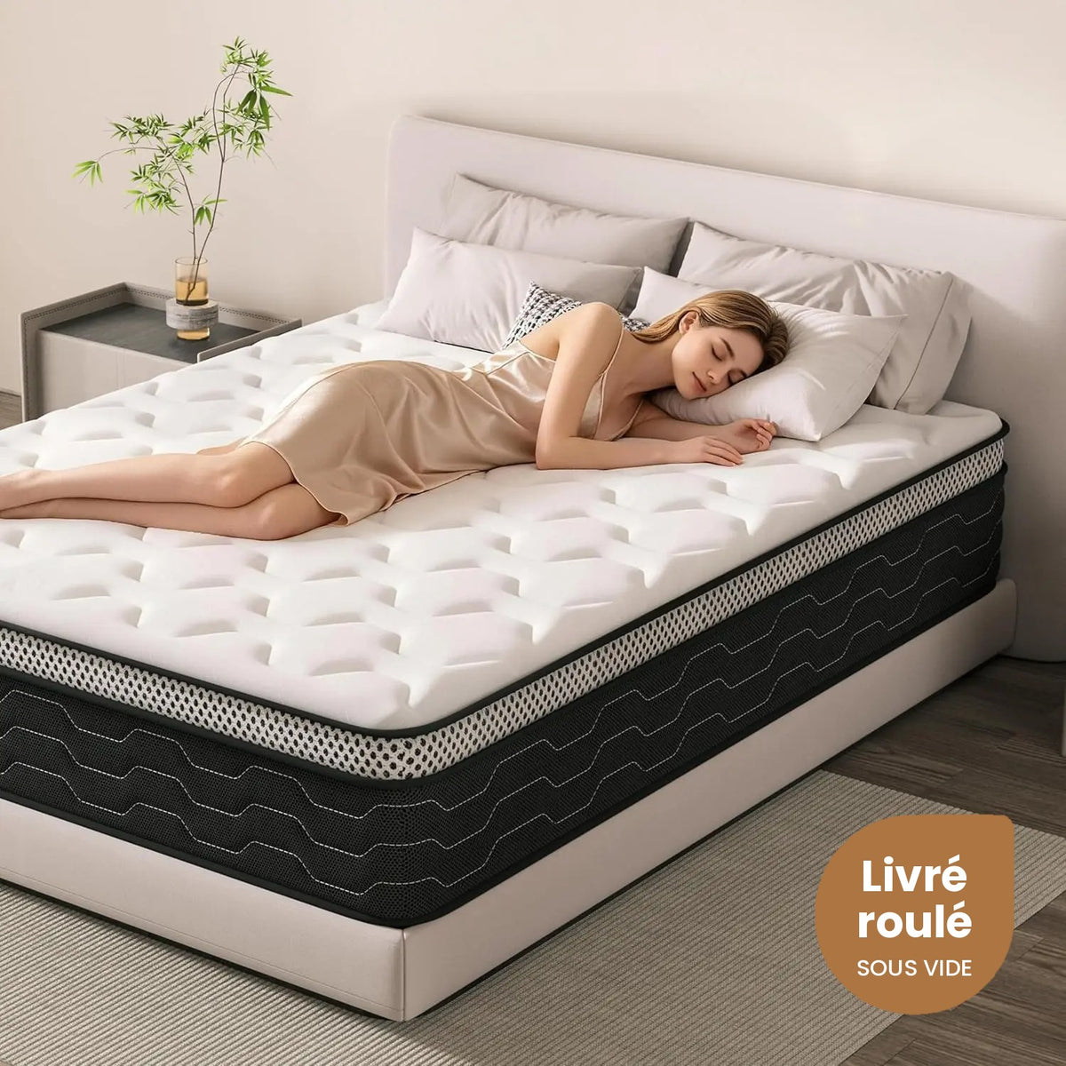 Matelas Maison Lunaire mi-ferme installé dans une chambre