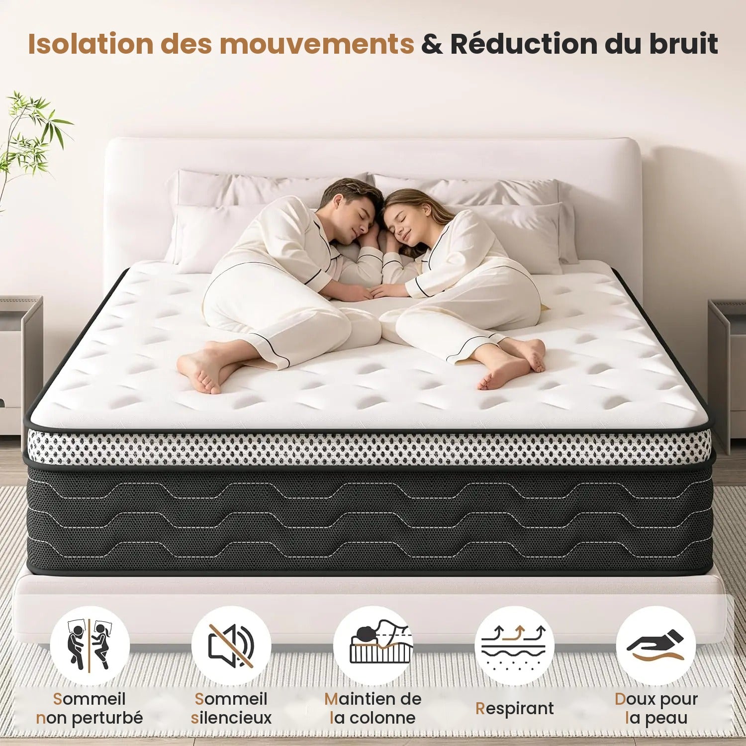 Indépendance de couchage : les ressorts ensachés absorbent les mouvements et le bruit